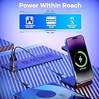 Vista 38 de Escritorio en forma de L de 53 pulgadas, escritorio para juegos en forma de L con tomas de corriente y luces LED, escritorio para computadora