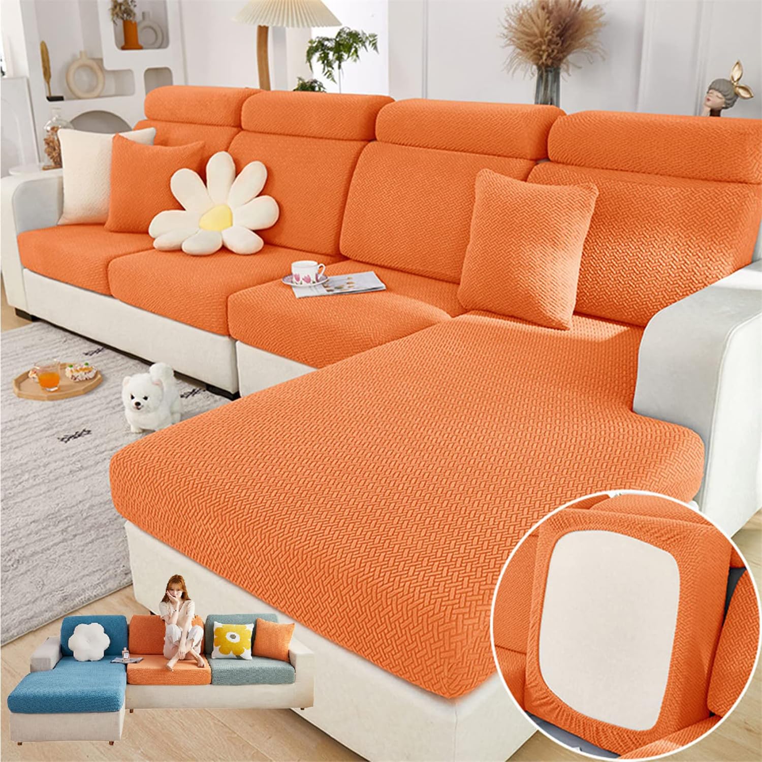 LAZGET 2026 New Couch Cushion Covers for Sofa Couch Covers Wear-Resistant Universal Sofa Covers Washable Stretch for Sectional Slipcovers (Orange,