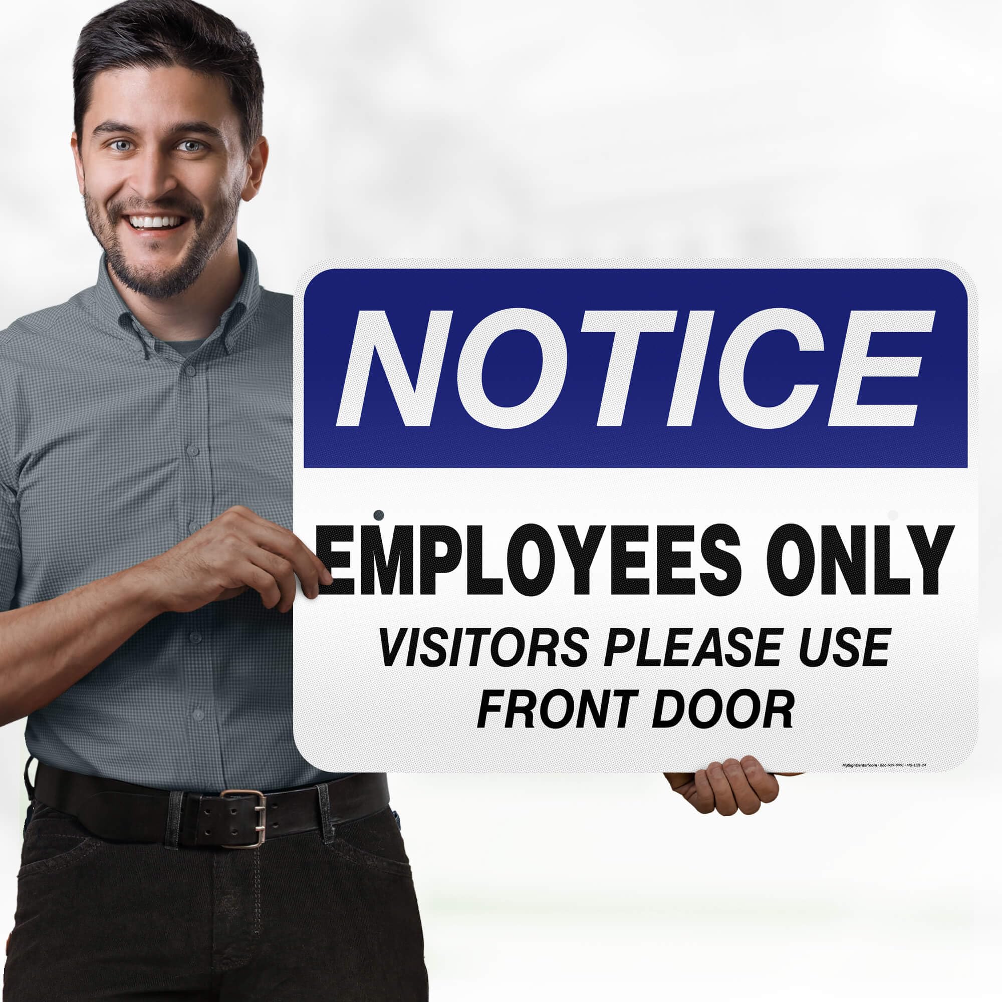 Employee Only Visitor Please Use Front Door Sign, 18x24 Inches, 3M EGP Reflective .080 Aluminum, Fade Resistant, Made in USA by My Sign Center