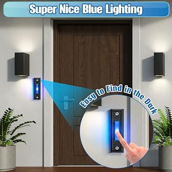 2 Pack Wired Lighted Doorbell Button, Blue LED Switch, Black, Bule Light