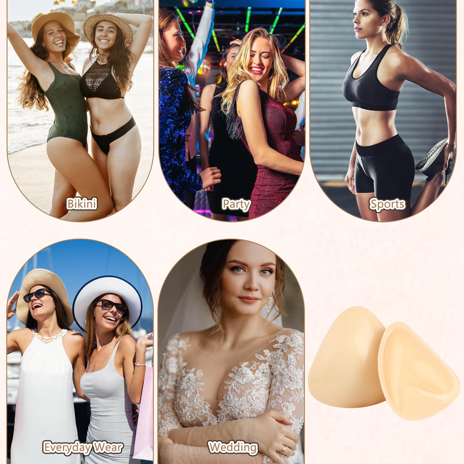Monoka Push Up Pads, dwustronnie klejące nakładki na sutki, dwustronnie klejące podkładki pushup, samoprzylepne, powiększające piersi, kolor skóry, 12x11,5cm