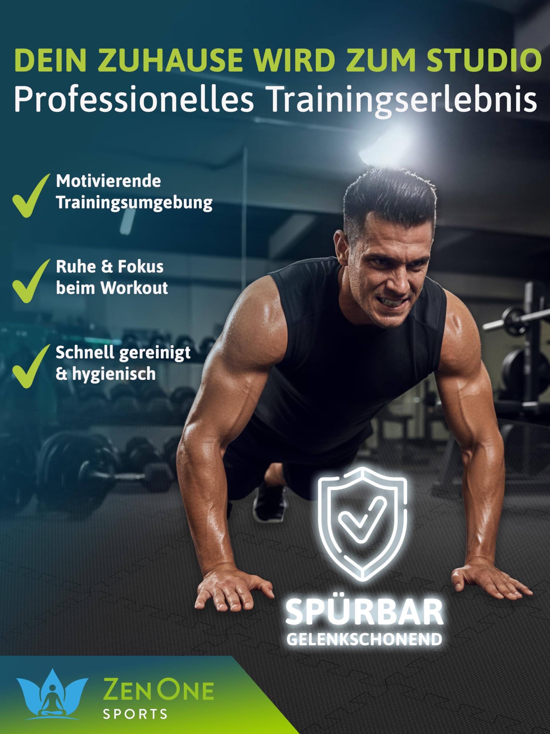 ZenOne Sports® Bodenschutzmatte Fitness I Puzzlematte Boden - 30x30x1cm I Individuell verlegbare Trainingsmatte für dein Home Gym I Robuste Bodenmatte für Sportgeräte, Schaumstoffmatte