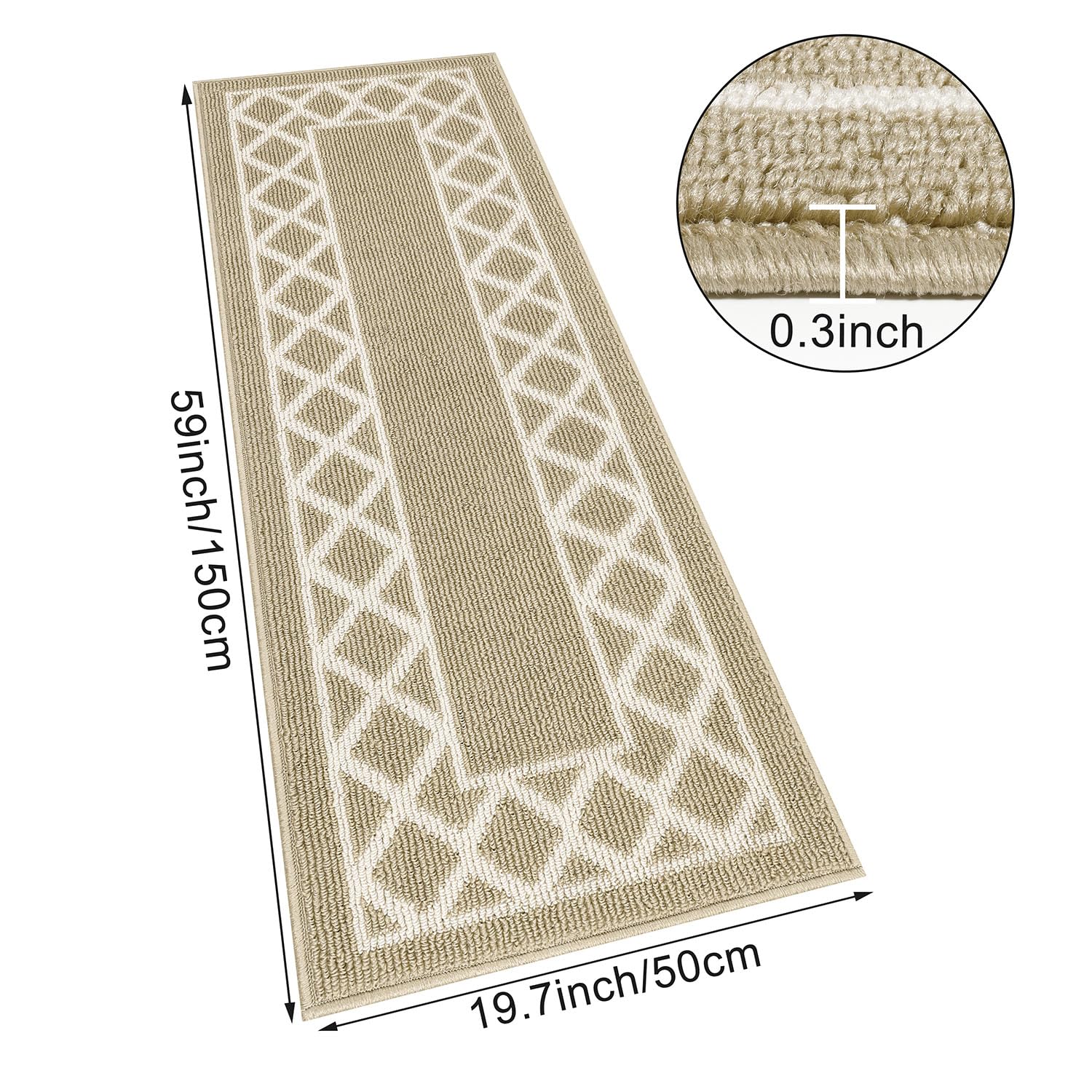 SHACOS Beige Runner Rug for Hallway 50 x 150 cm Non Slip Hall Runners Washable Hallway Runner Rug Narrow Rugs Entrance Carpet Runners for Kitchen Entryway - Image 2