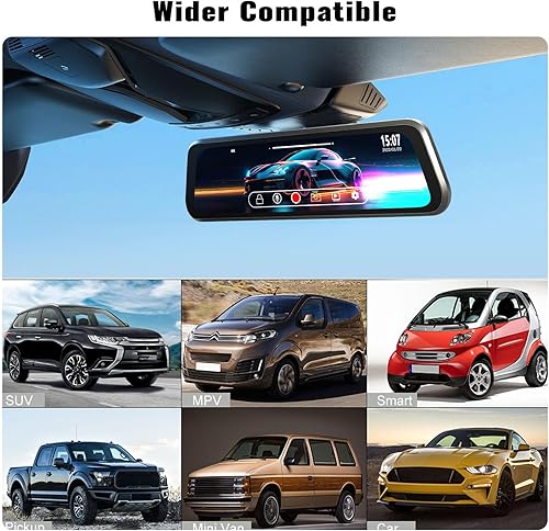 Miniatura 3 de Cámara de respaldo con espejo 4K de 9.66 pulgadas con tarjeta de 64 GB, pantalla táctil Full HD de 1080P, cámara frontal y trasera doble, visión