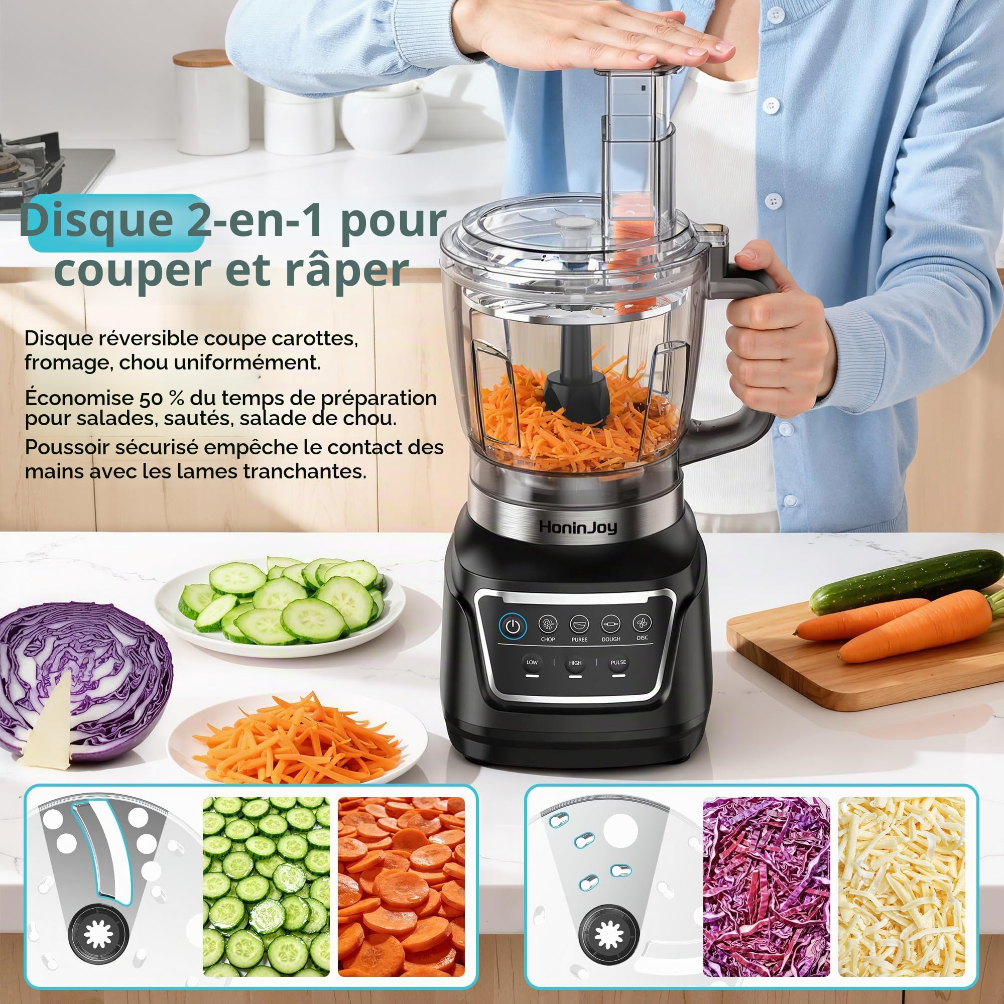 Cuisine Multifonctions 10-En-1, Hachoir De 2l Pour La PréParation De PâTe Le Tranchage Et Le RâPage Mixeur 1300W Avec Bol En Verre De 1,5l Pour Smoothies Lavable Au Lave-Vaisselle