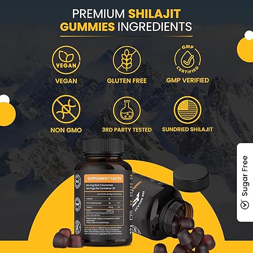 Miniatura 5 de Gomitas Shilajit del Himalaya puras para hombres y mujeres, gomitas orgánicas Shilajit  85 minerales naturales más ácido fúlvico  Energía, inmunidad