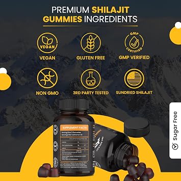 Pure Sundried Himalayan Shilajit Gummy for Men & Women | Organic Shilajit Gummies | Natural 85 Plus Trace Minerals Fulvic Acid | Energy, Immunity | Sugar-Free 60 Healthy Gummy