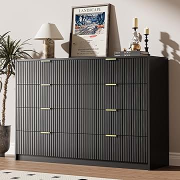 Black Dresser for Bedroom, 8 Drawer Double Dresser, Modern Chest of Drawers for Bedroom, Living Room, Entryway and Closet, 55
