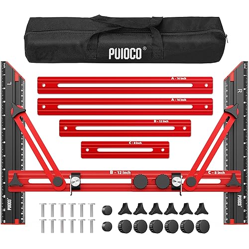 Stair Tread Template Tool, Stair Measuring Tool with Triangular Structure Brace and Edge Flip Stops, 8-72 in Solid Aluminum Alloy Stair Tread Jig for Accurately Measuring Stairs (Red)