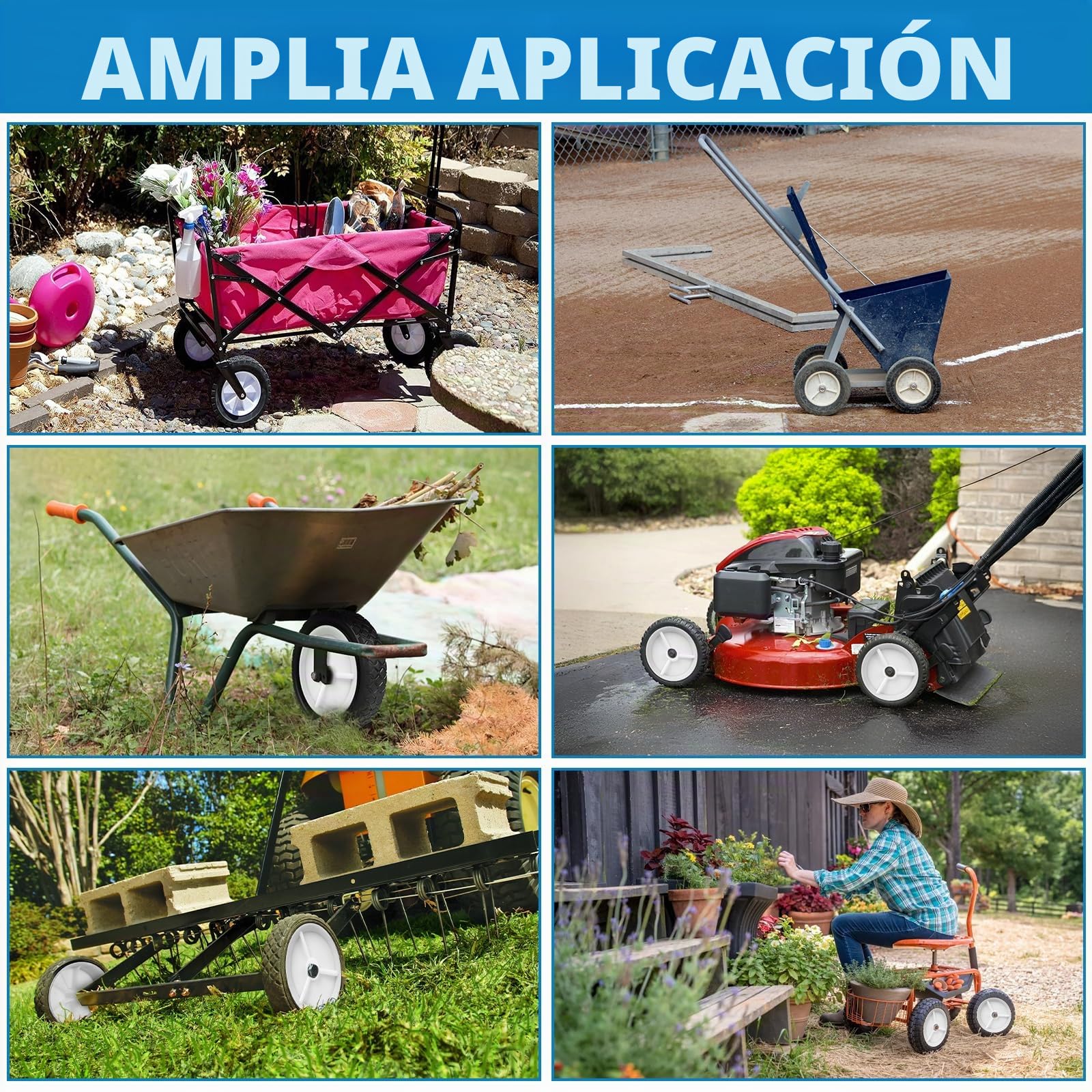 LALAGO 2 piezas Ø175mm Ruedas de Goma, 7in Cortadora de Césped Rueda de la Carretilla Motriz de Reemplazo Capacidad de Carga 70kg para Barbacoa Handcart Césped Tractor Remolque