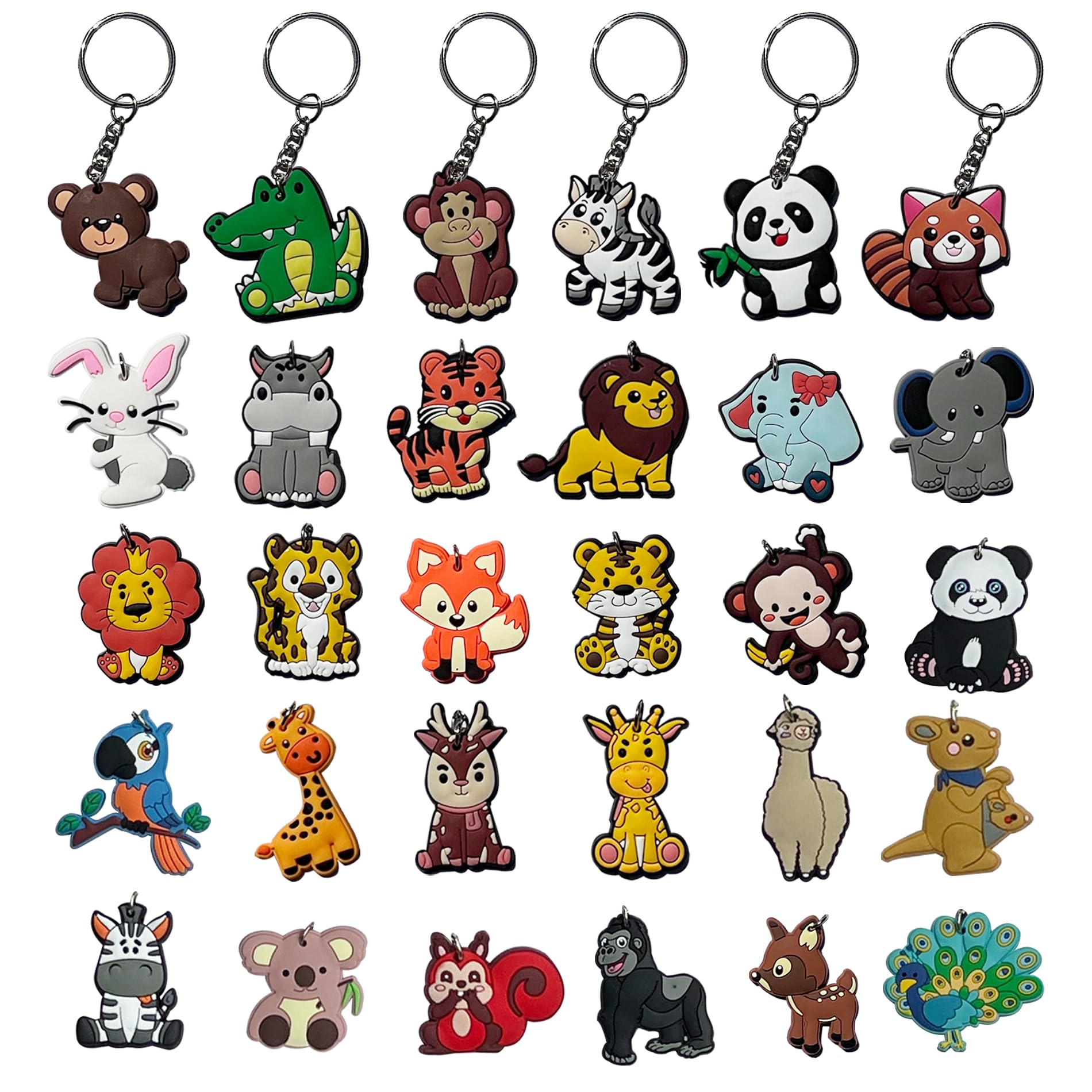 skenlihfeng 30pcs animal Keychains Animal Party Gift Pendants, Zoo Themed Plush Gifts, Kids' Animal Learning, Boys & Girls Birthday Party Decor