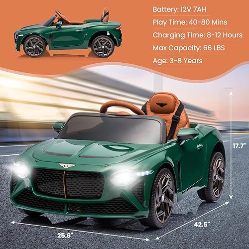 Miniatura 5 de Auto eléctrico Bentley Bacalar de 12 V, con licencia y control remoto para padres, puerta de tijera, suspensión, 3 velocidades, luces LED, bocina,