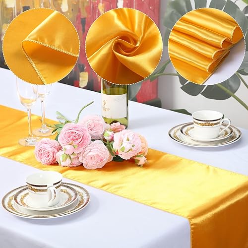 Miniatura 3 de Paquete de 30 manteles de satén dorado de 12 x 108 pulgadas, manteles de seda rústicos para boda, graduación, despedida de soltera, fiesta de