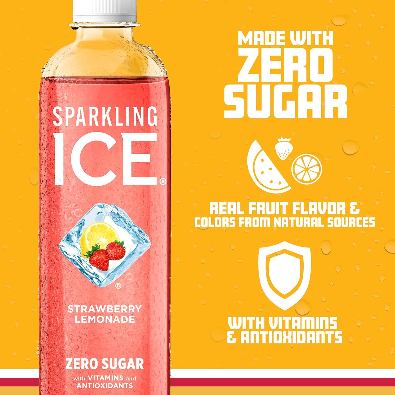 Sparkling Ice, Strawberry Lemonade Sparkling Water, Zero Sugar Flavored Water, with Vitamins and Antioxidants, Low Calorie Beverage, 17 fl oz Bottles (Pack of 12)