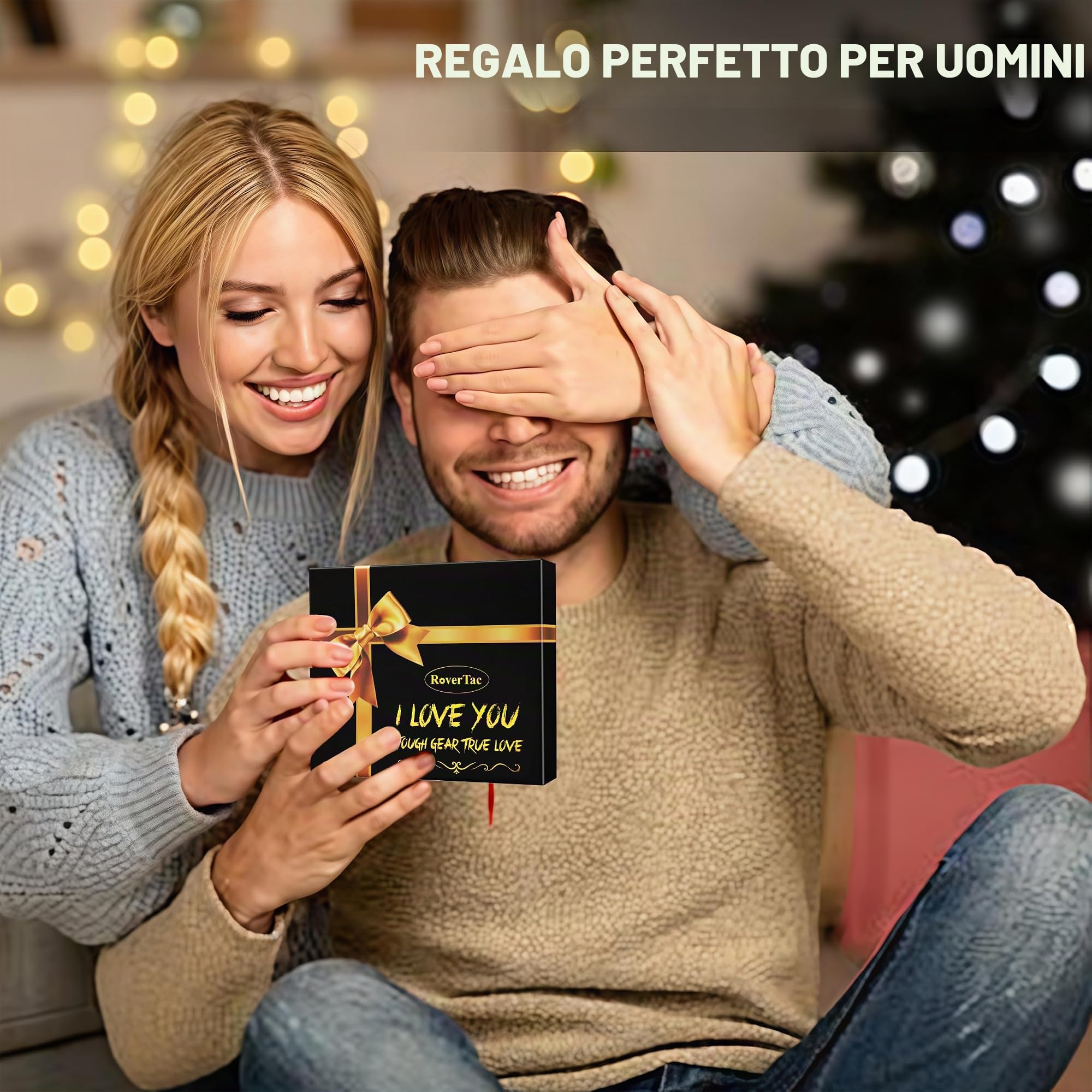RoverTac Set regalo multiutensili – Martello multiuso 12 in 1, torcia LED, coltello multiuso in confezione regalo “I LOVE YOU” – Regalo utensili per marito, fidanzato, lui, uomini