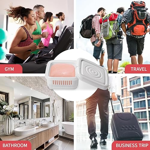 Miniatura 6 de Funda de viaje cuadrada para jabón, jabonera con tapa, bandeja de jabón con estante de drenaje para ducha de baño, soporte portátil para reposo de