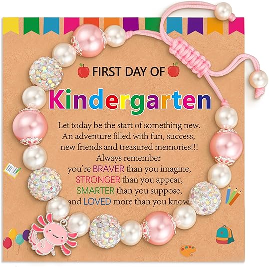 Back to School First Day of Kindergarten Bracelets Gifts Stuff for Girls Kids, Adjustable Axolotl Charm Pearl Bracelet Jewelry Gifts for Daughter Granddaughter