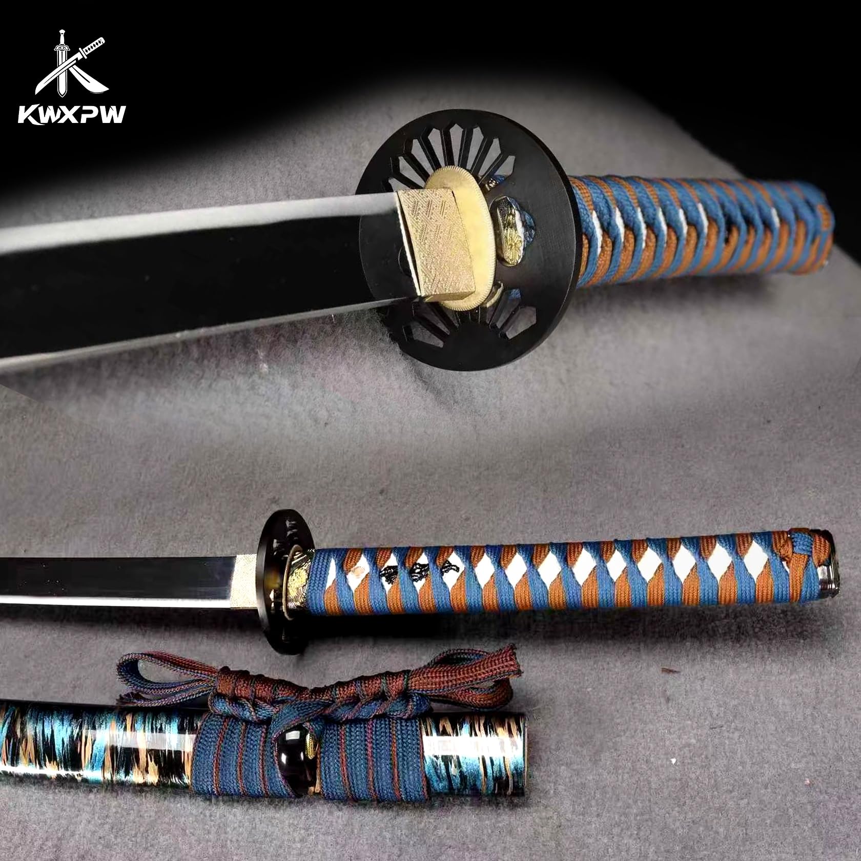 103cm Japanisches Katana-Schwert,Federstahl Klinge,Eiserne Tsuba,Holz Saya,echtes Samuraischwert,Tradition Samurai-Schwert für Schwertkampftraining,Display,Geschenke,Requisiten,Cosplay