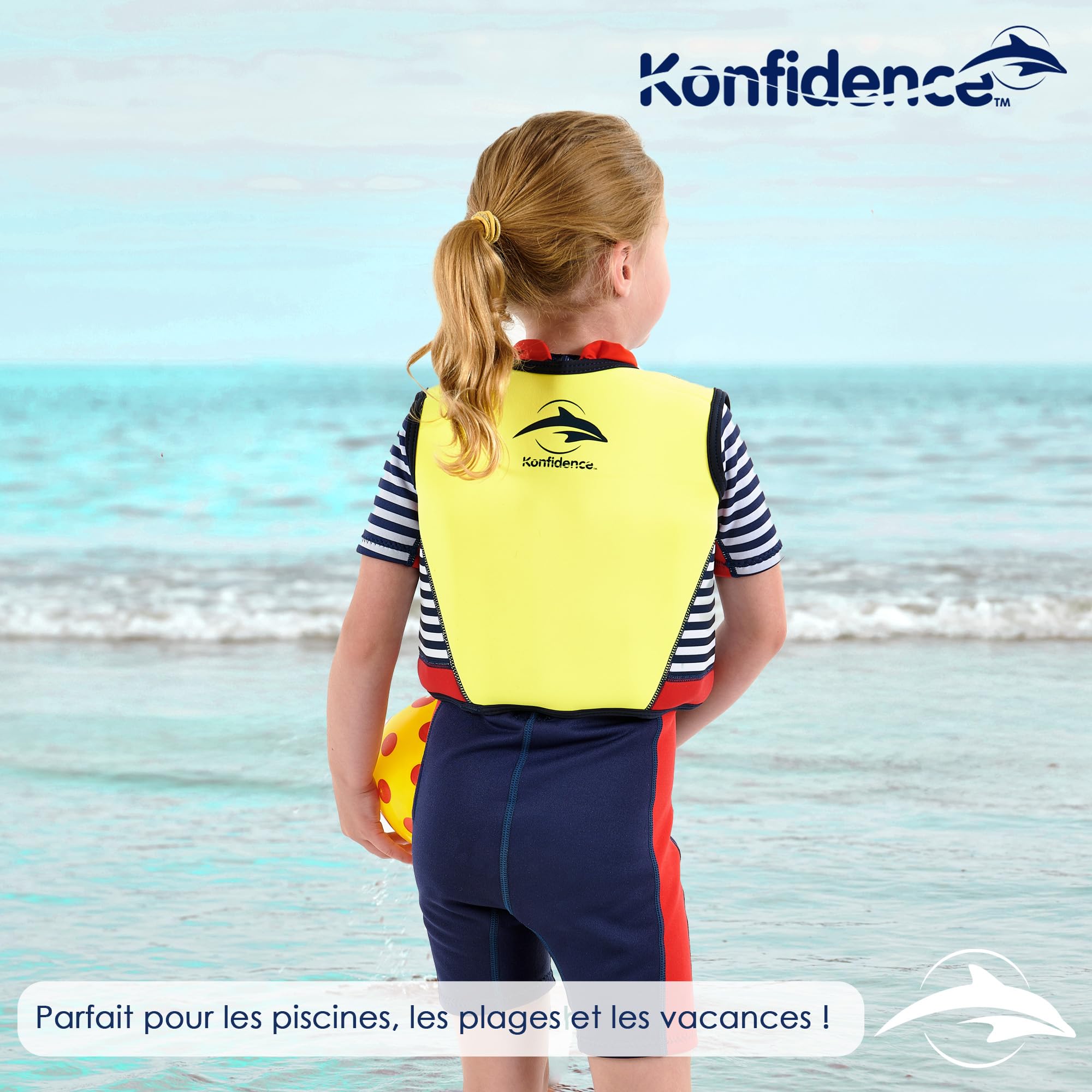 Konfidence Veste de Natation – Gilet de Natation Haut de Gamme avec Sangle de sécurité Amovible pour Enfants | Flottabilité réglable | Conforme CE