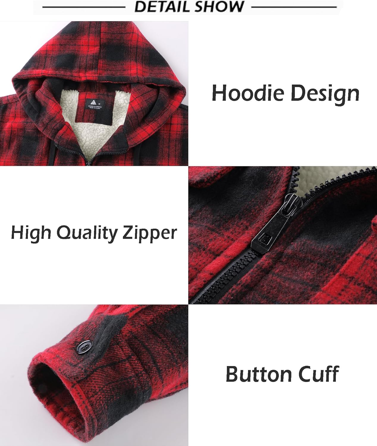 SCODI Men's Flannel Shirt Jacket Fleece Sherpa Lined Plaid Jackets Coat Full Zip Up Hoodie Winter Outwear - Image 5