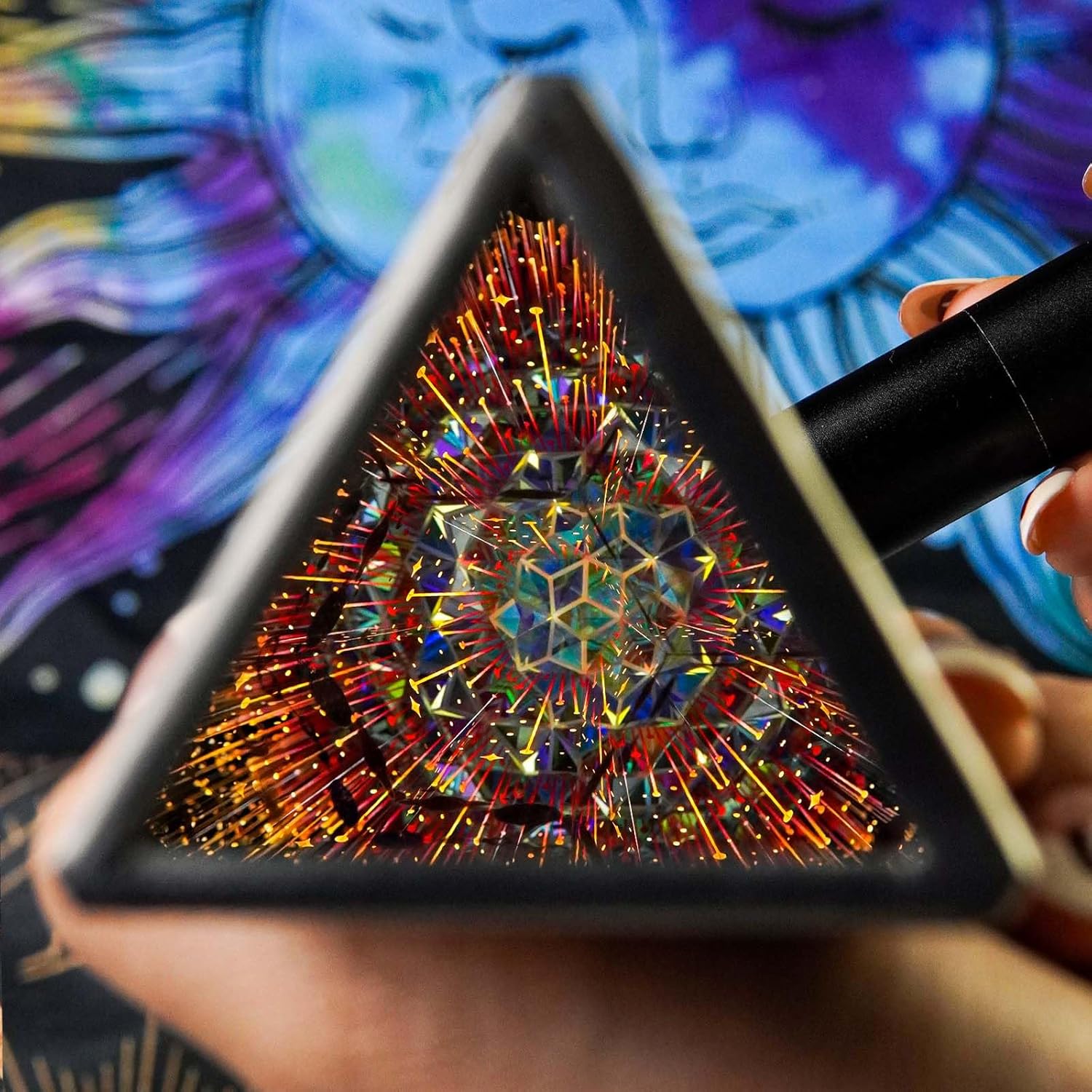 7.5" Stars and Moon Kaleidoscope for Adults,Handmade Triangular Prism Sun Planet Universe Adults Kaleidoscope, Gift Box,Birthday Christmas New Year Valentine's Day Present Gift Man Woman