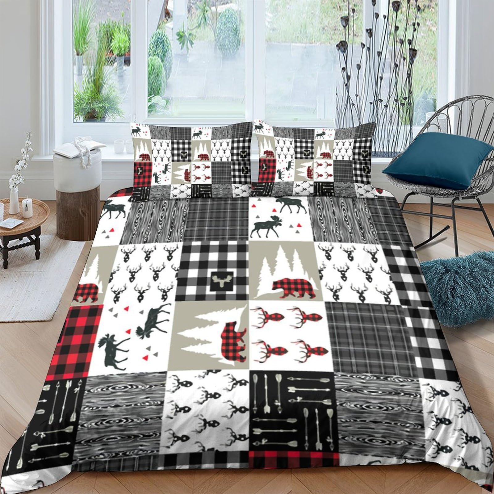 Ctjqhvkz Style-1 3D Printed Woodland Patchwork Fitted Sheet Microfiber Soft Breathable Cabin Animal Bed Cover For Bedroom Dorm Decor Mattress Protection Single（135X200cm）