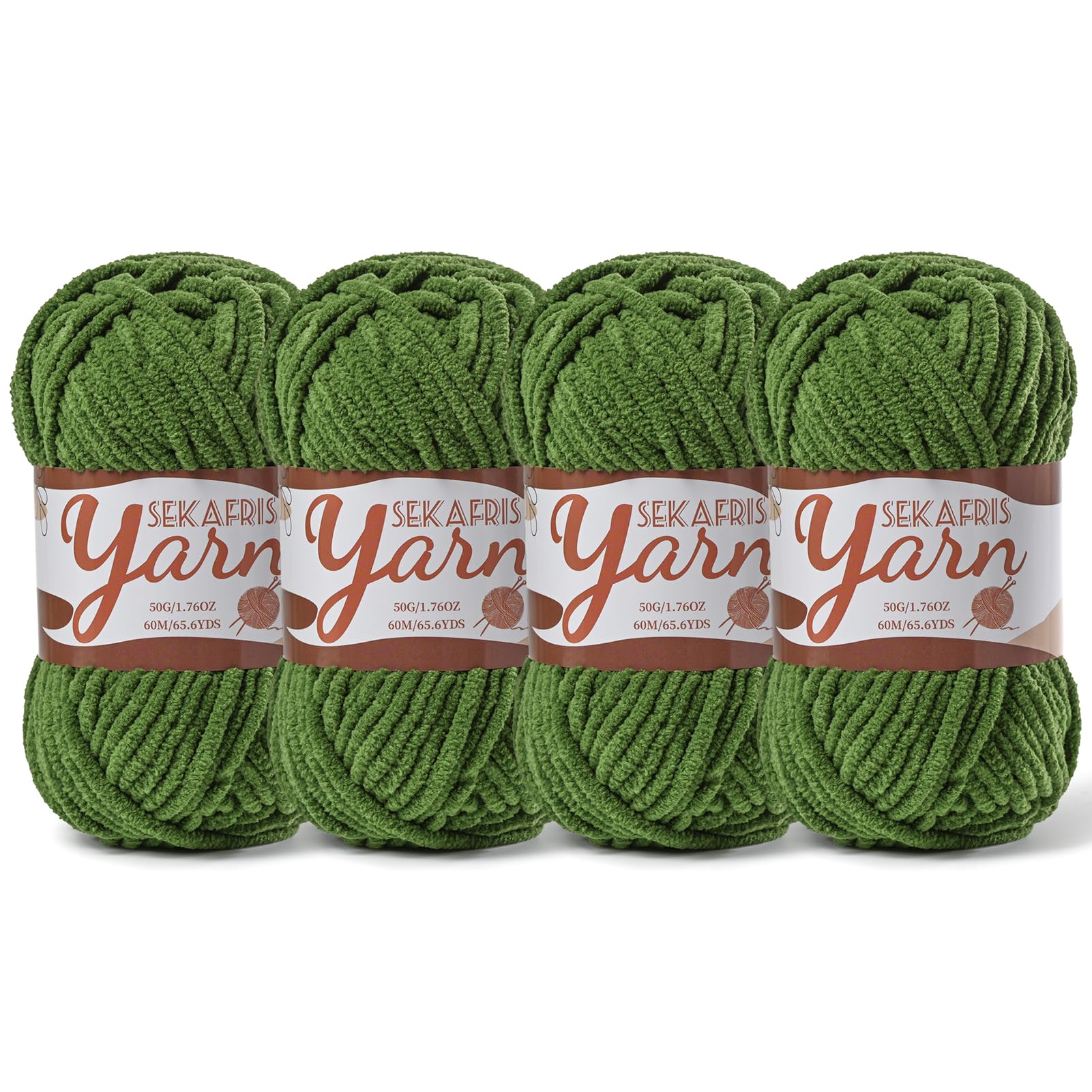 Chenille Yarn for Crocheting Crochet Pine Green Yarn 4 Pack