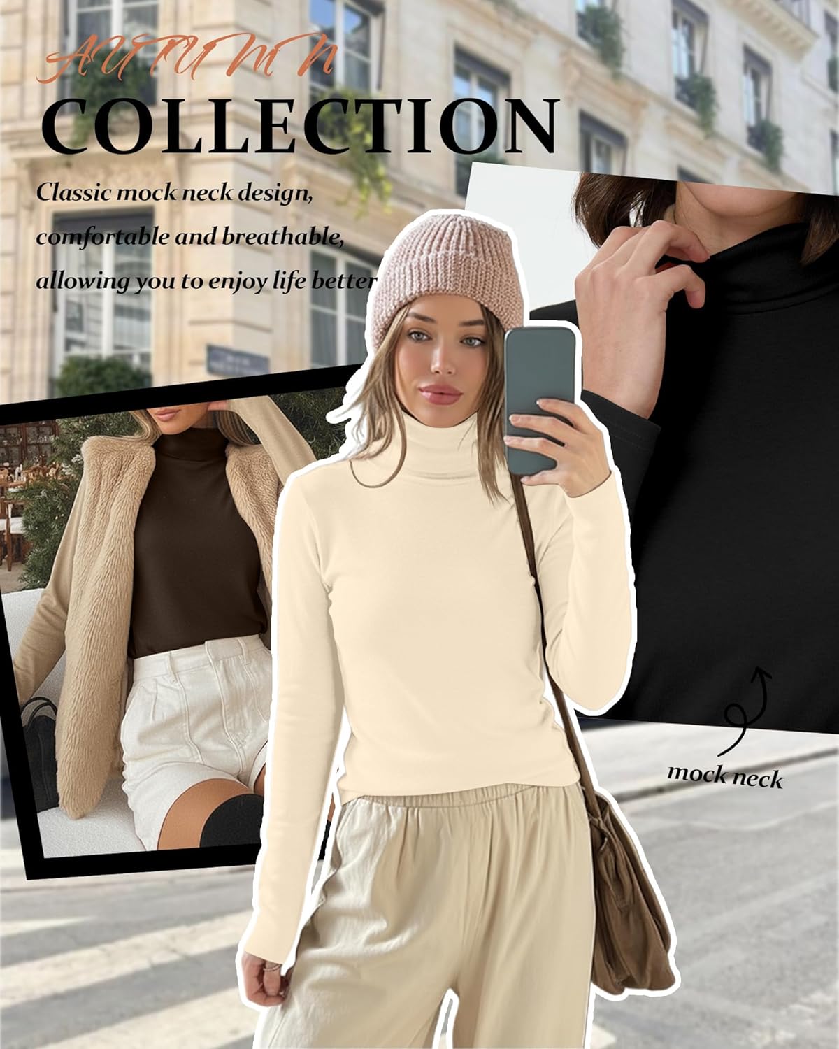 4 Pack Women's Turtleneck Cotton Long Sleeve Tops Casual Loose Fit Shirts Basic Tunic Trendy Undershirt Tee - Image 4