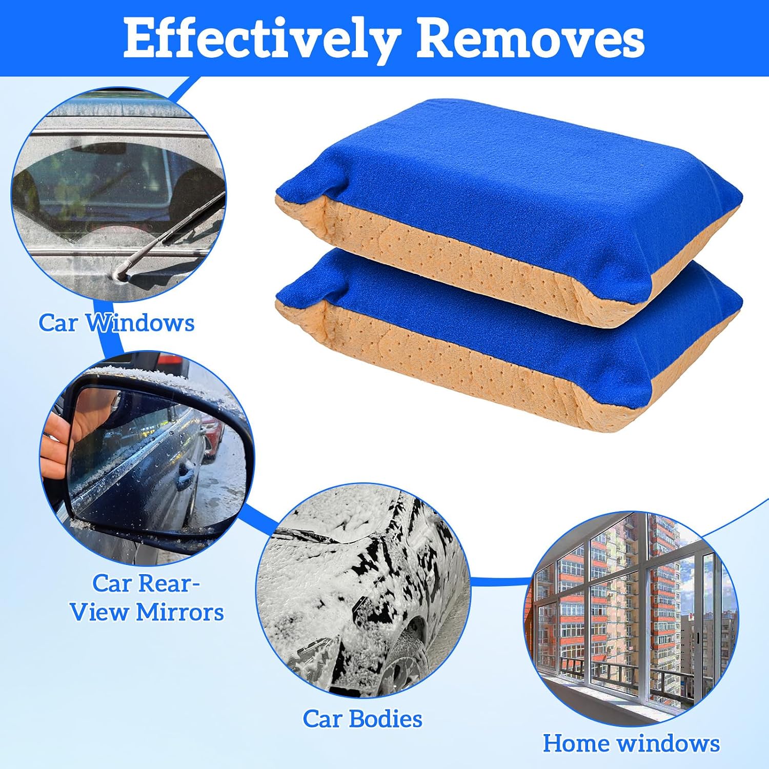 2 PCS Car Window Defogger Sponge, Absorbent Car Windshield Cleaner Inside Reusable Mirrors Window Glass Defogging Sponge for Auto Glass Fog and Steam Removal Non-Scratch Cleaning (Blue+Yellow)