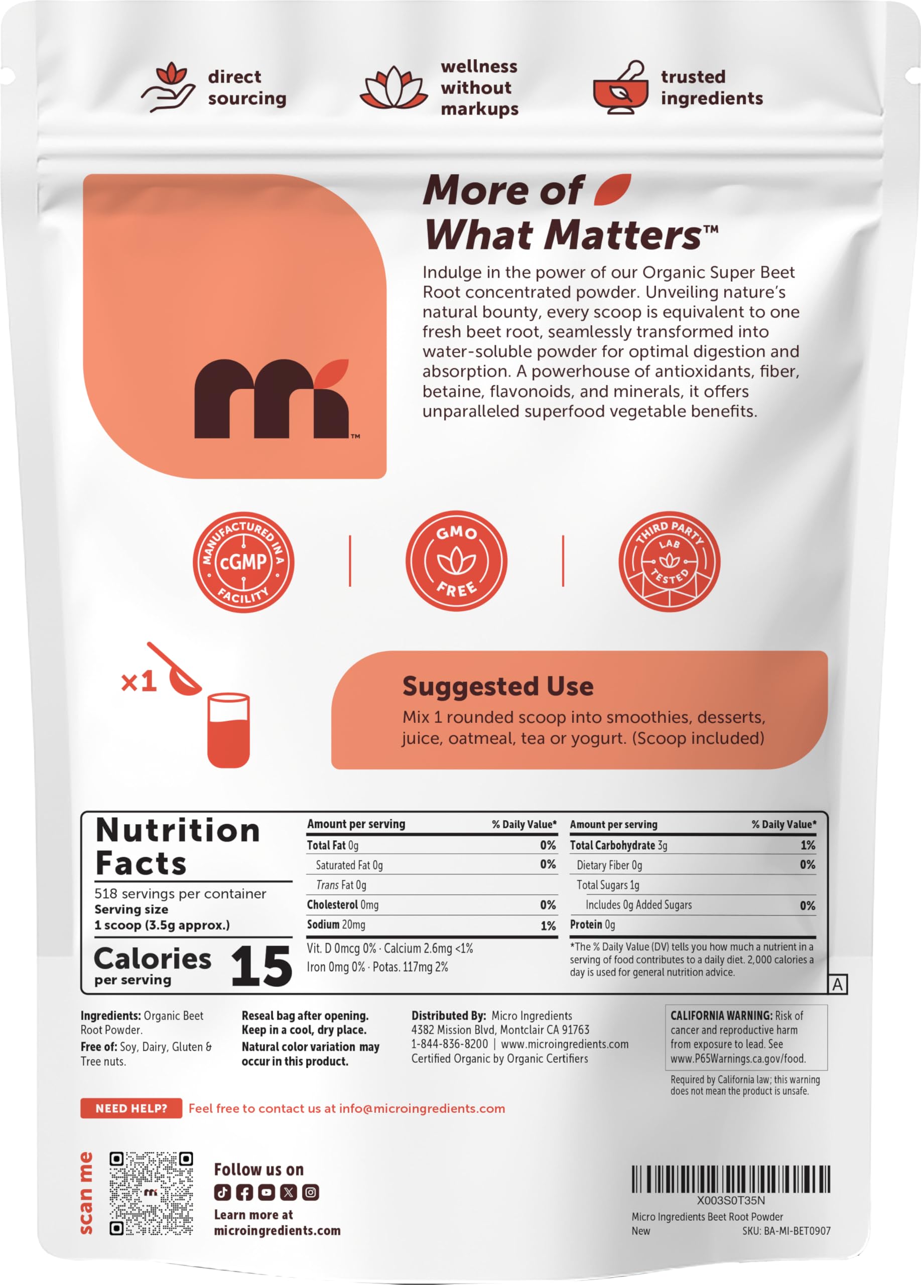 Micro Ingredients Organic Beet Root Powder, 4lb (64 oz) — Amazon image 7