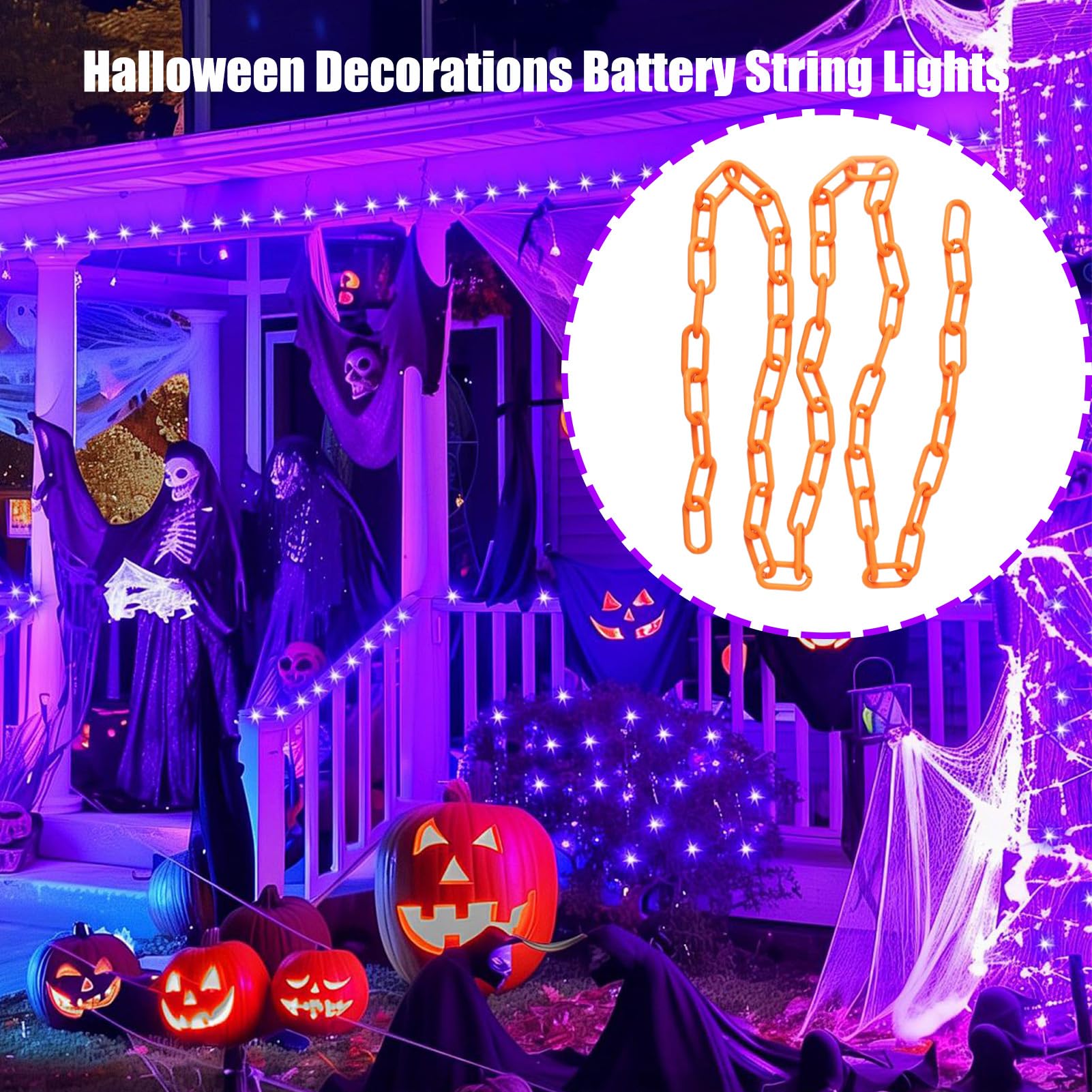 Halloweenowy Świecący Łańcuch Oświetleniowy Sezonowa Dekoracja Odporna na