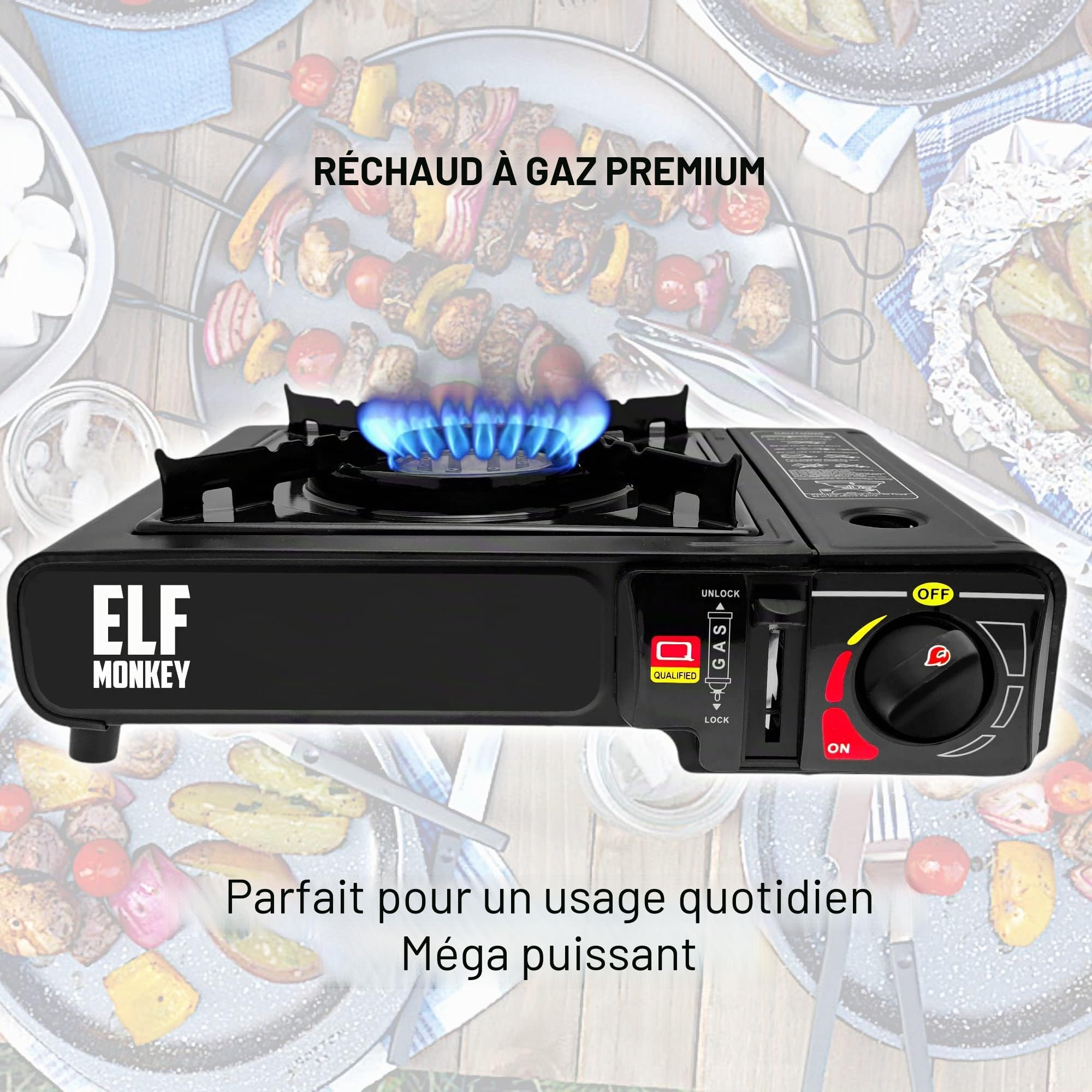 Elfmonkey Réchaud de camping | Cuisinière à gaz avec mallette de transport : avec 8 cartouches de gaz