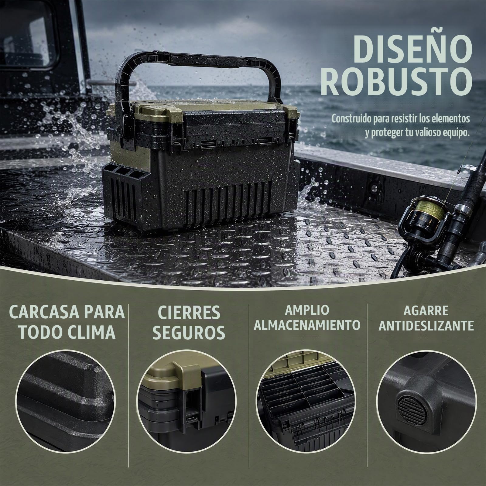 Maletín de pesca de 2 capas con soporte para caña