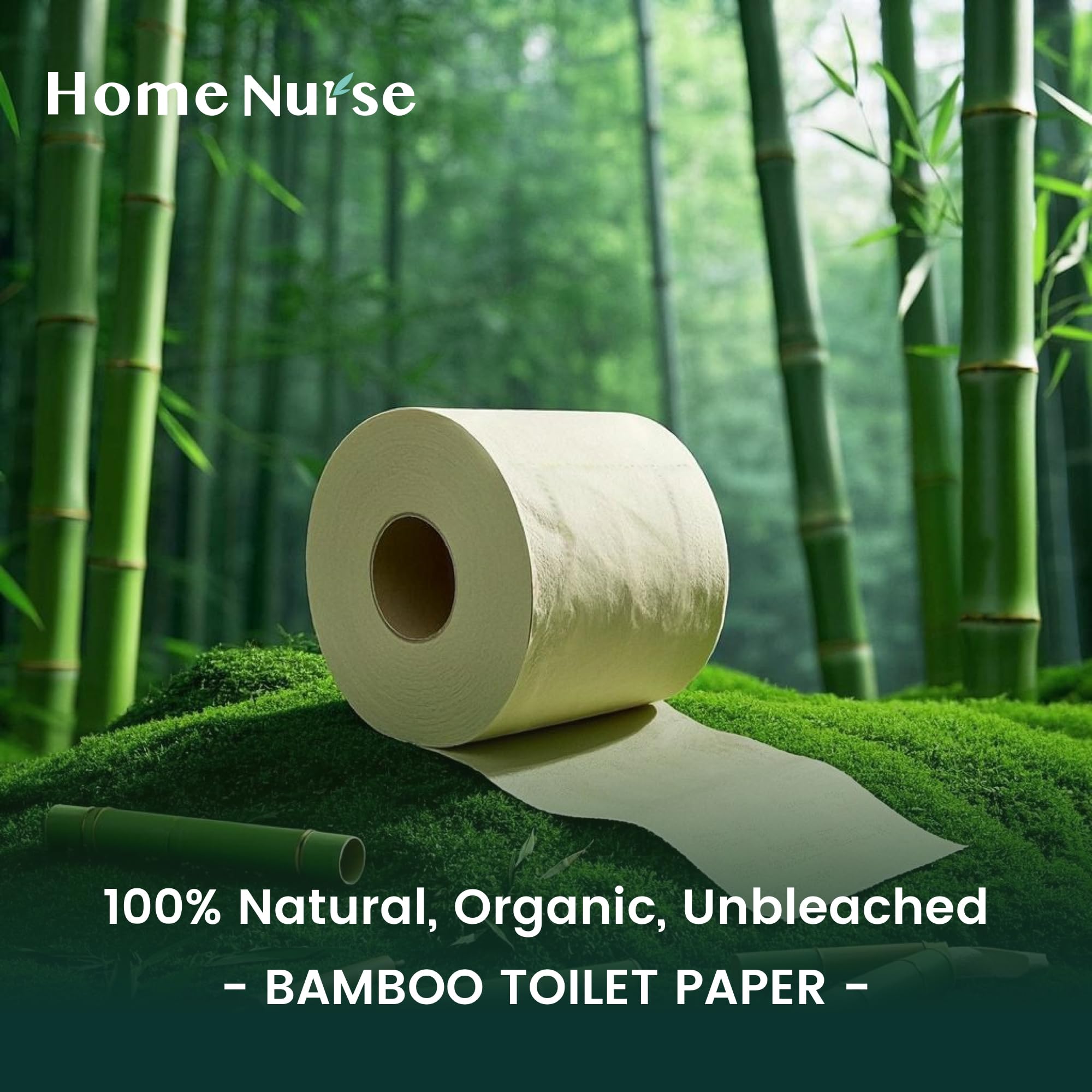 Home Nurse Bambusowy 4-warstwowy papier toaletowy, styl makaronowy, bezzapachowy i niebielony, 24 rolki, mocny i miękki, szybko rozpuszczający się, bez chemikaliów, bez drzew i bez plastiku,