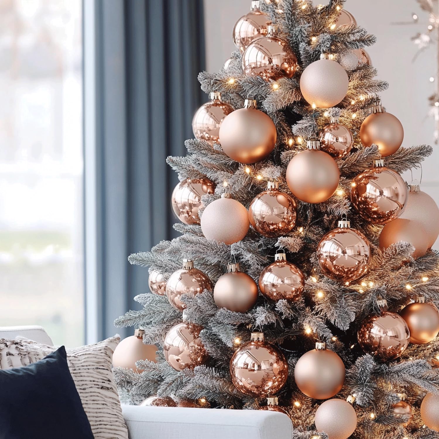 AMS Adornos chapados en bolas de Navidad de 40 quilates, colección de árbol para decoración de vacaciones, bodas, fiestas (brillo de 40 quilates, oro rosa)