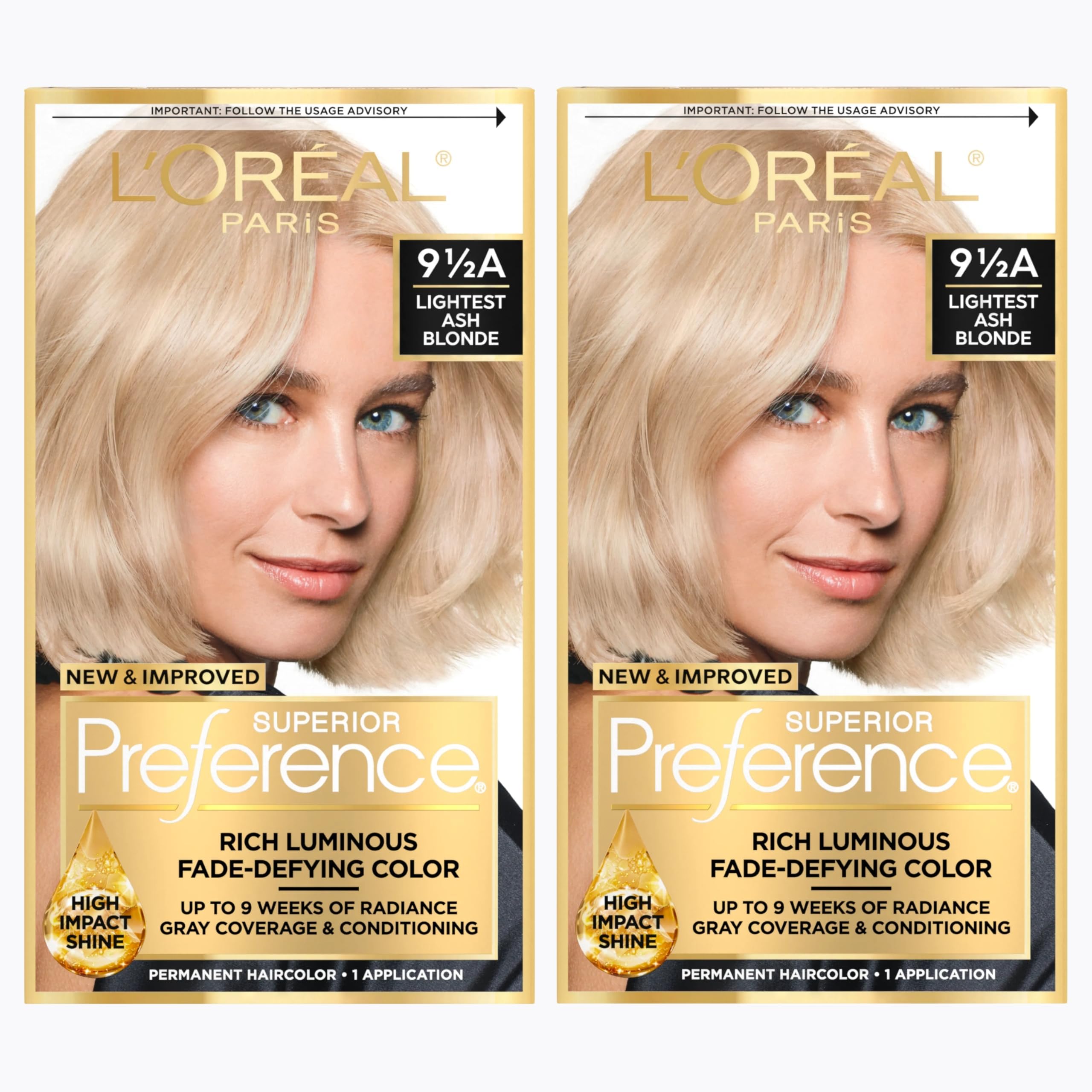 Superior Preference Luminous Fade-Defying Permanent Hair Color, Hair Dye For Up to 9 Weeks of Radiance, Lightest Ash Blonde 9.5A, 1 Hair Dye Kit (Pack of 2)