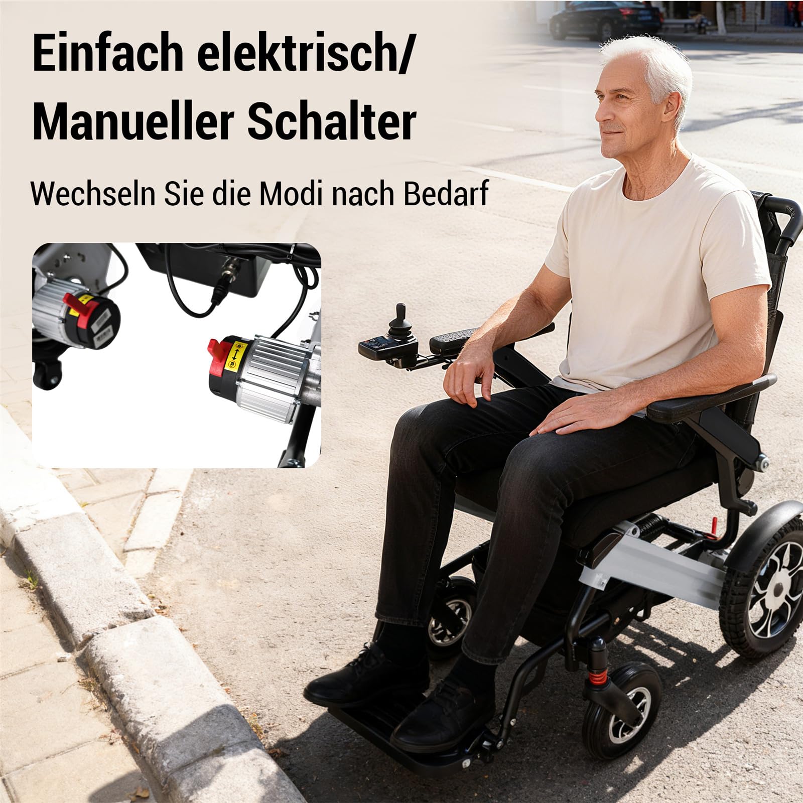 UYSELA Fauteuil Roulant Electrique Pliable Leger, Leger Fauteuil Roulant Handicapé Adulte avec Fonction Pliage Automatique, Jusqu'à 150KG,Black+White
