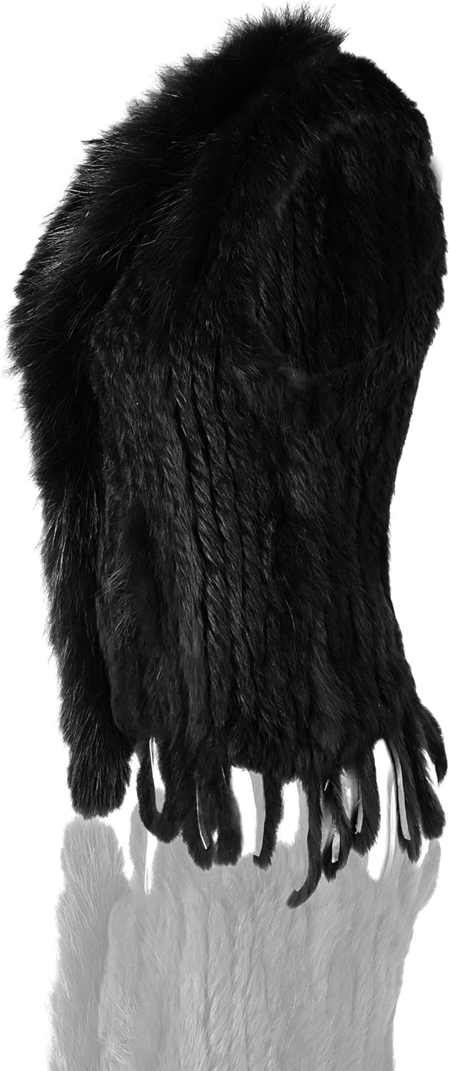 Women's 100% Natural Knit Rabbit Fur Vest With Raccoon Fur Collar - Image 4