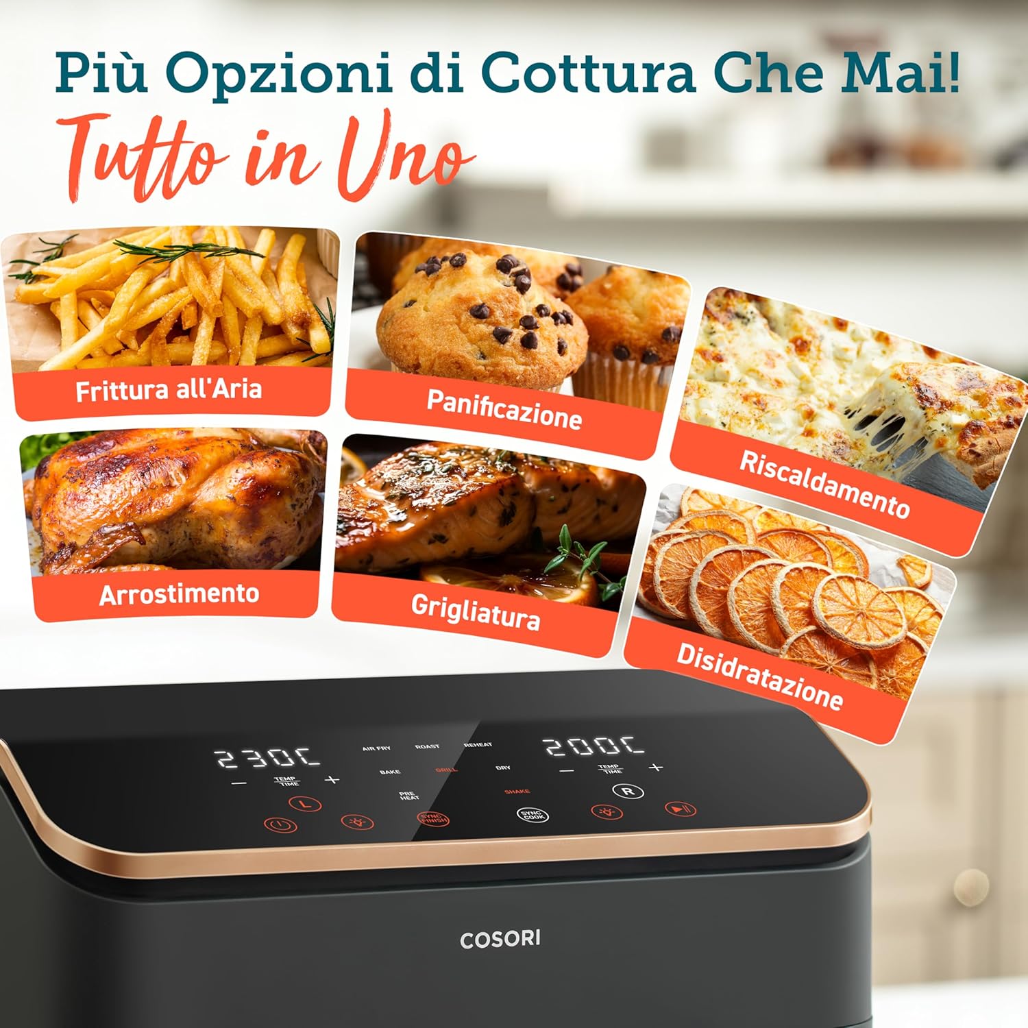 COSORI Friggitrice ad Aria Doppio Cestello Digitale, 8,5L Grande Capacità, Funzione 8 in 1, 35-230°C, Finestra, Con Ricette Online, CAF-R903 8.5 L - Immagine 3
