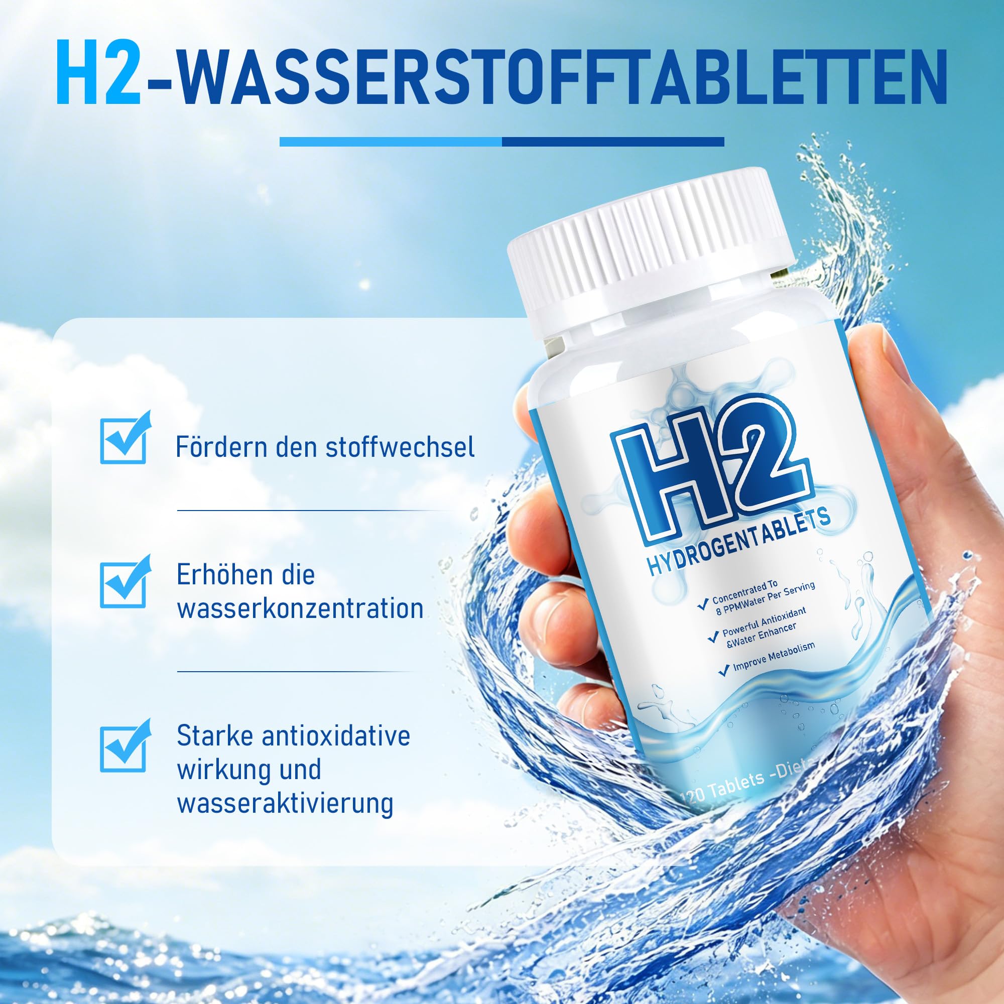 120 H₂-Tabletten, Vegan und Glutenfrei