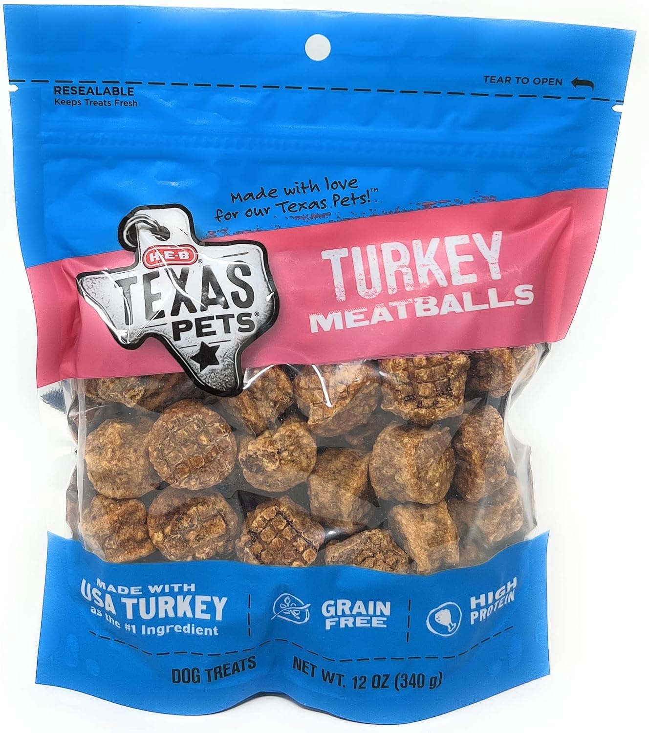H‑E‑B Texas Pets Turkey Meatballs Dog Treats 12oz 1 Bag