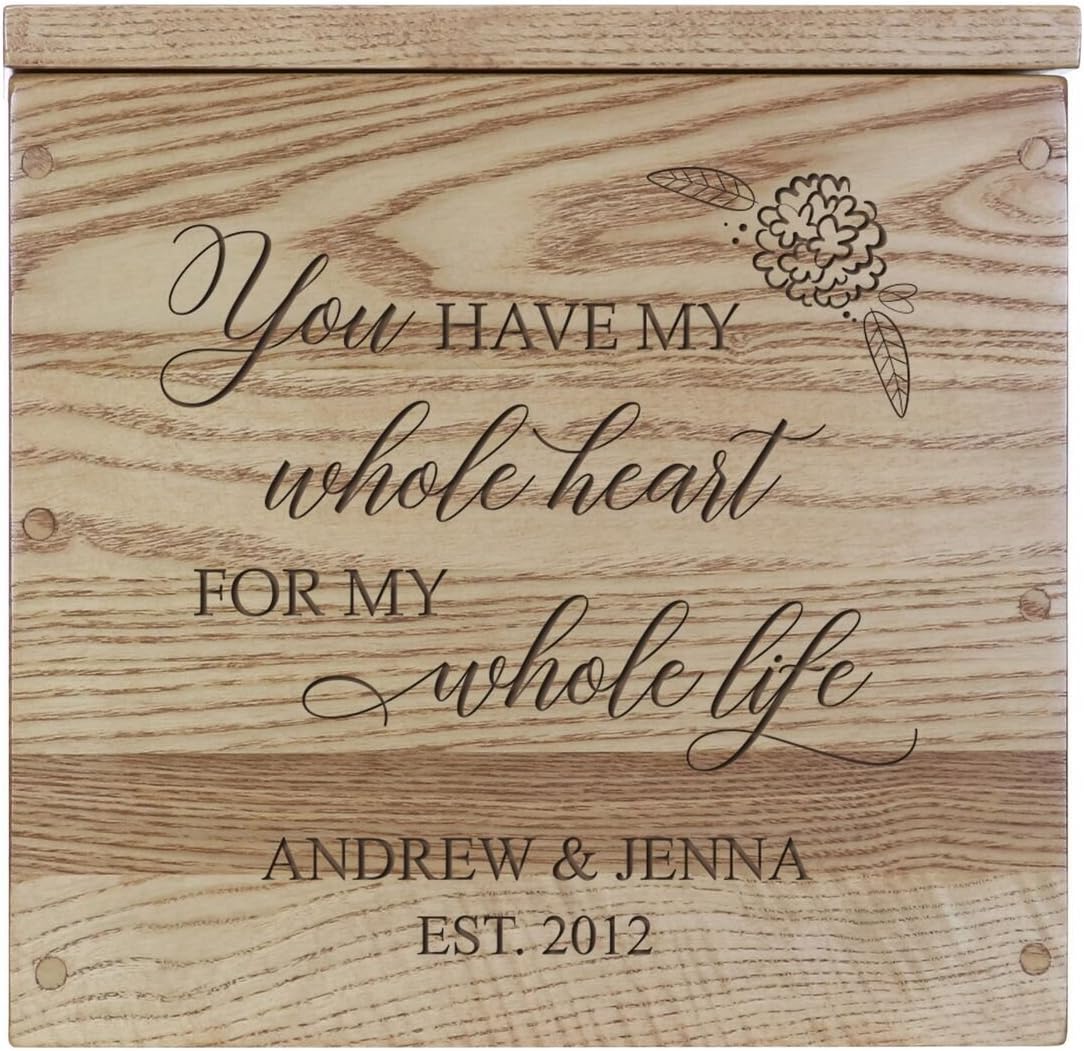 LifeSong Milestones Personalized You Have My Whole Heart Rustic Wooden Wedding Card Box Custom Card Holder with Lift Top for Newlyweds Couples Reception 11.5” L x 12.25” W (Hickory)