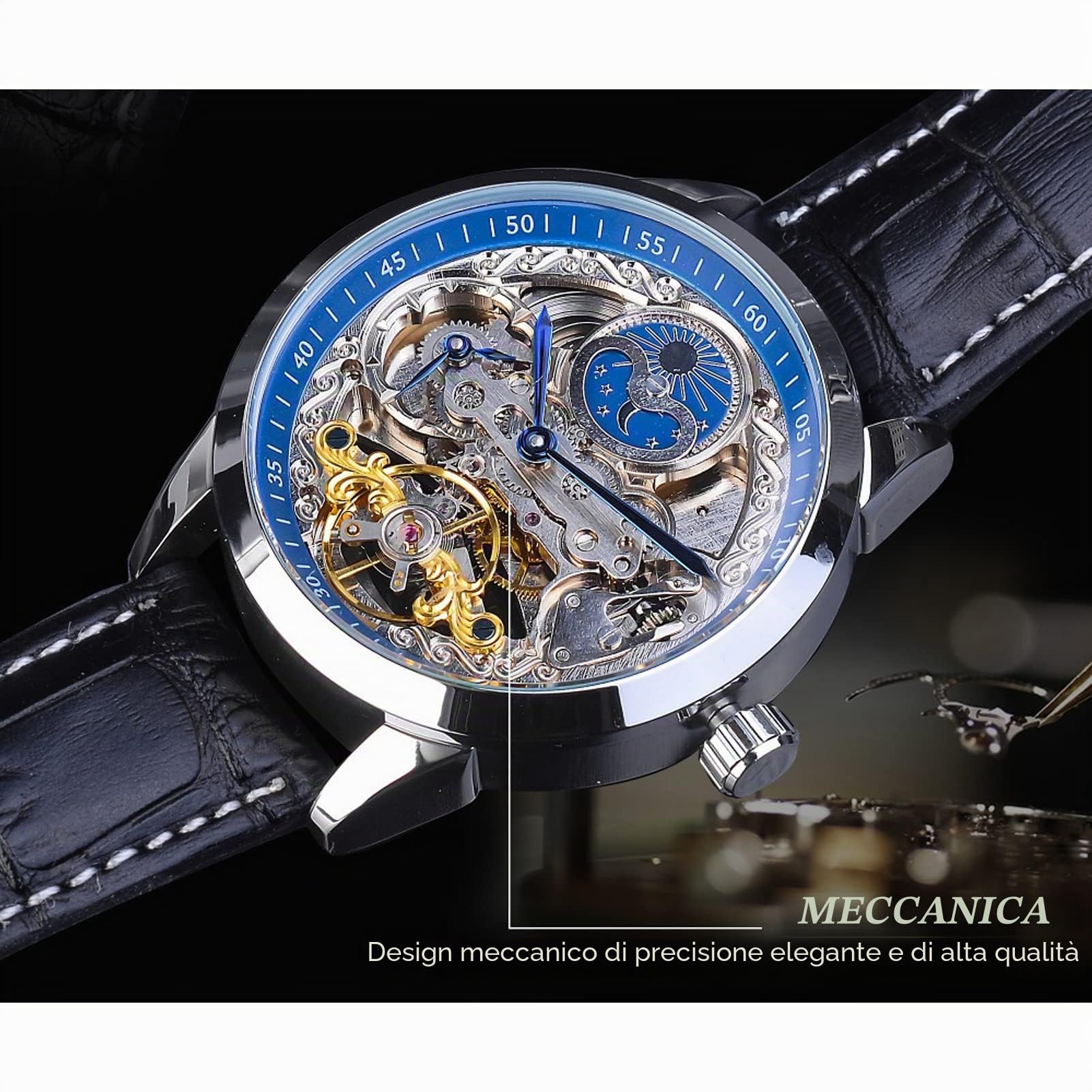 FORSINING Orologio da uomo Tourbillon Fase lunare Orologio da polso automatico da uomo in pelle moda business scheletro orologi di lusso a carica manuale