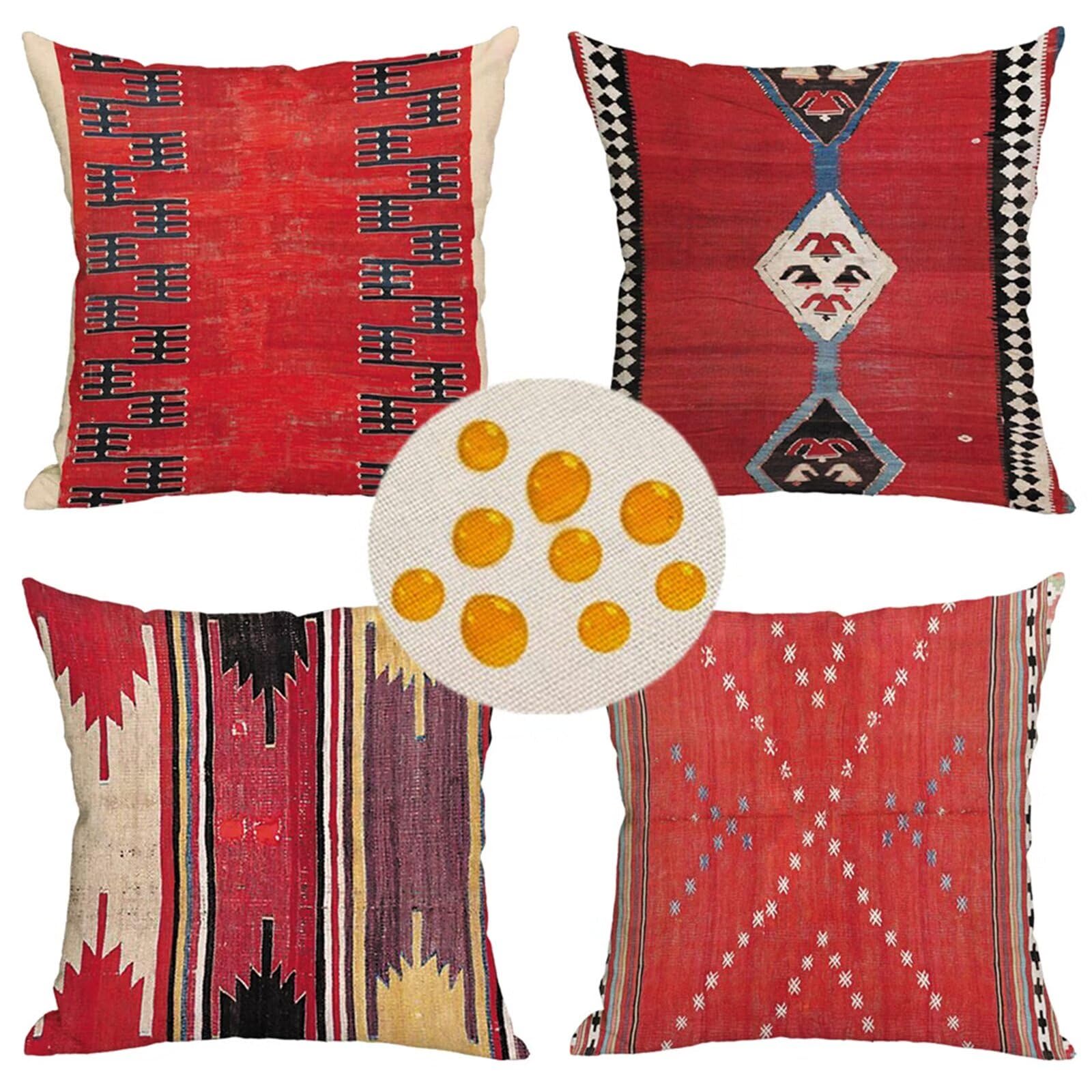 Federe Cuscini 50x50cm Set di 4,Quadrato Doppia Faccia Lino Copricuscini Impermeabili,Copricuscino per Esterno Divano Casa Giardino Patio Letto Soggiorno Decorazione Della Casa Boemia rossa