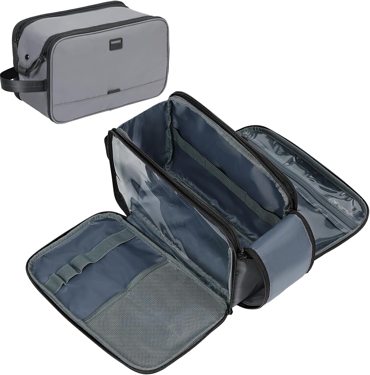 ZEEMO Travel Toiletry Bag for Men, Large Water-Resistant Double-Sided Full-Open Dopp Kit, Versatile Organizer for Shower and Hygiene Accessories, Bathroom Essentials, Cosmetics, Grey