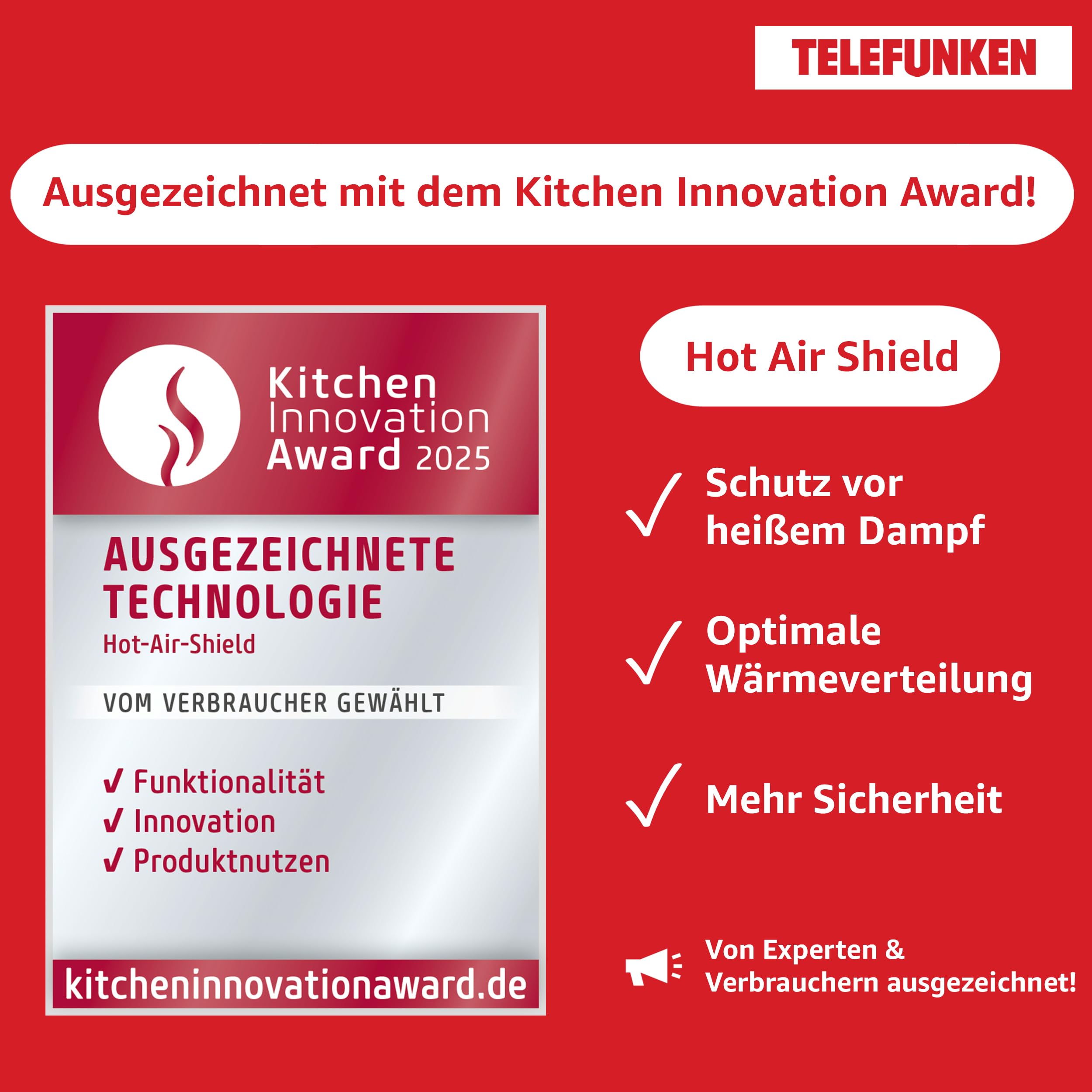 Telefunken ECHS65A-B2 Einbauherd-Set 60 cm 65 Liter Glaskeramik-Kochfeld 4 Zonen Backofen mit Grill Umluft Edelstahl