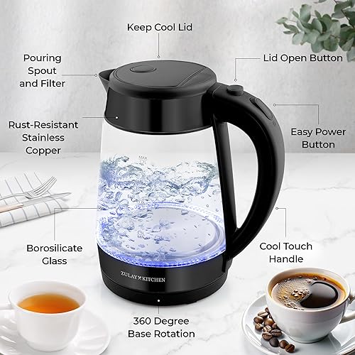 Miniatura 6 de Zulay Kitchen Hervidor de agua eléctrico de ebullición rápida, 1.7 L, 1500 W, apagado automático para protección contra sobreebullición y ebullición