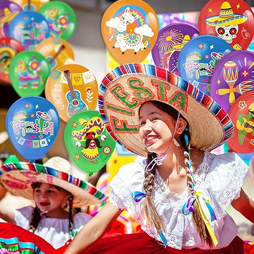 Miniatura 7 de HOWAF 36 globos de fiesta mexicana, globos de látex del Cinco de Mayo para decoraciones de fiesta de taco, globos de fiesta de tacos para carnavales