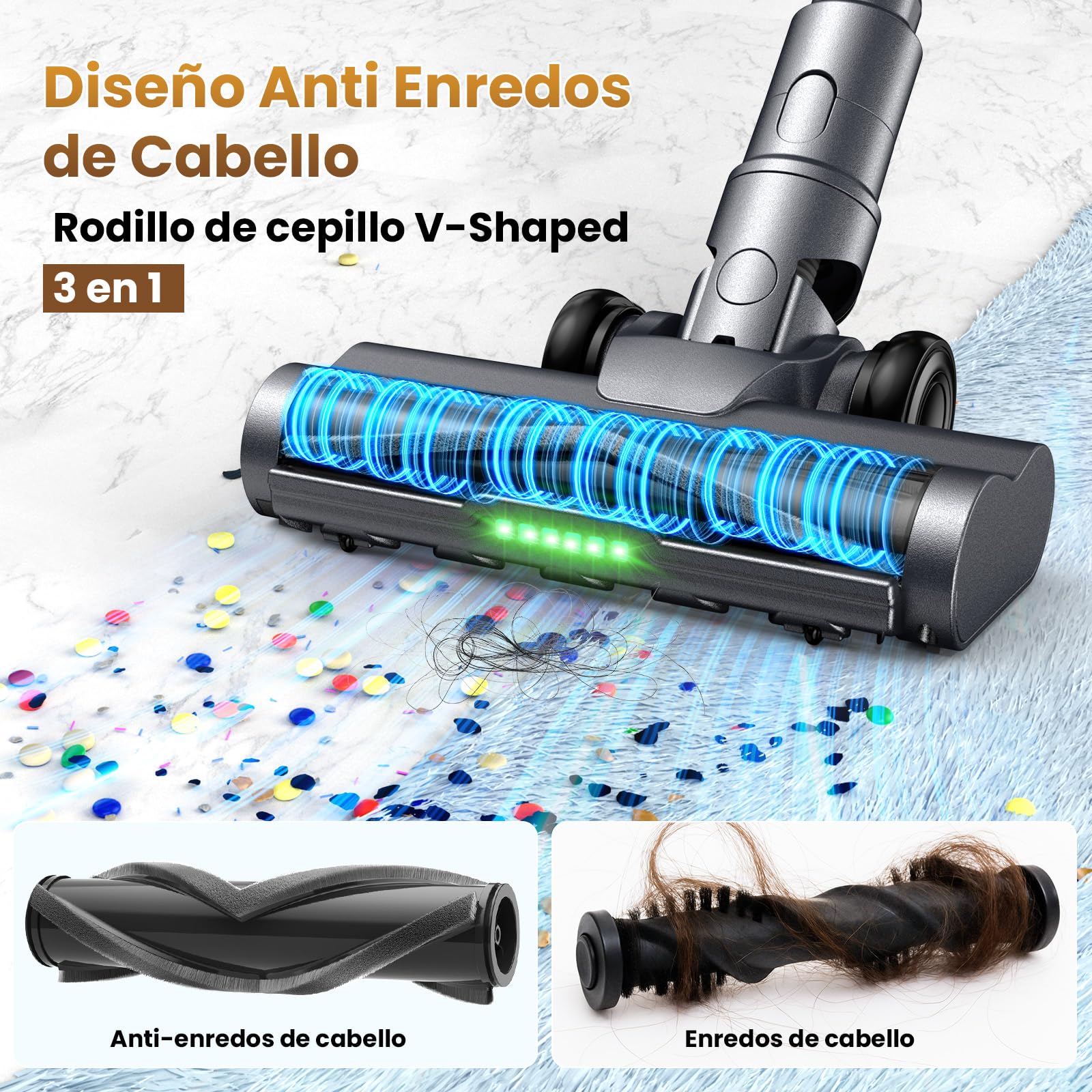 Aspiradora Sin Cable 65kPa/650W/75Min, Aspirador Escoba con Pantalla LED Inteligente, Estación de Carga, Autoportante, Cepillo Antienredos, para Alfombras, Suelos Duros y Pelo de Mascotas
