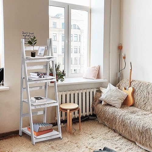 Vista 2 de ECOMEX Estantería plegable de 4 niveles para el hogar, dormitorio, oficina, pintura blanca